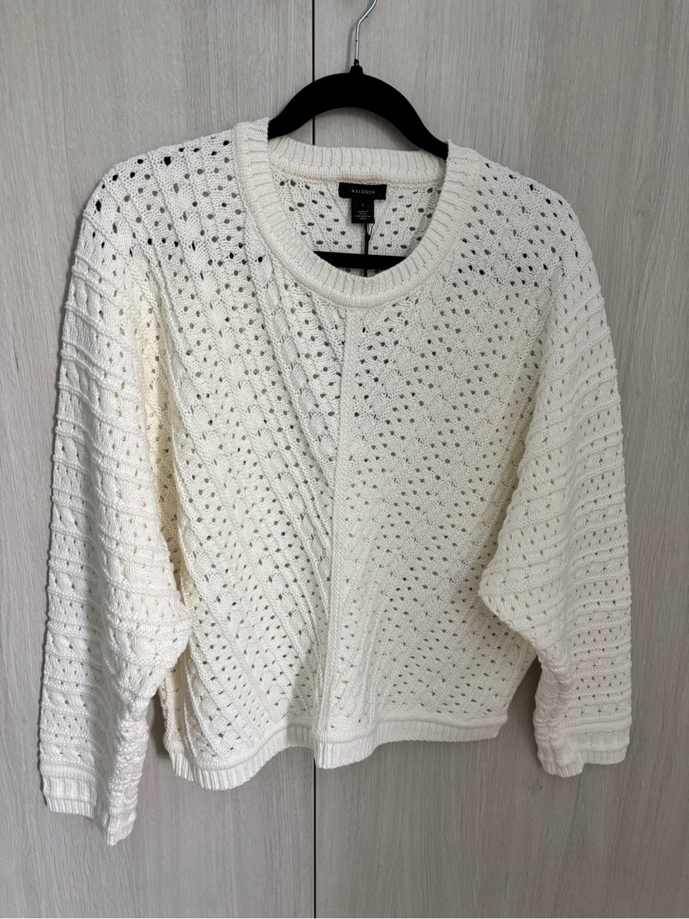 NWT Halogen Cream Open-Knit Crewneck Sweater